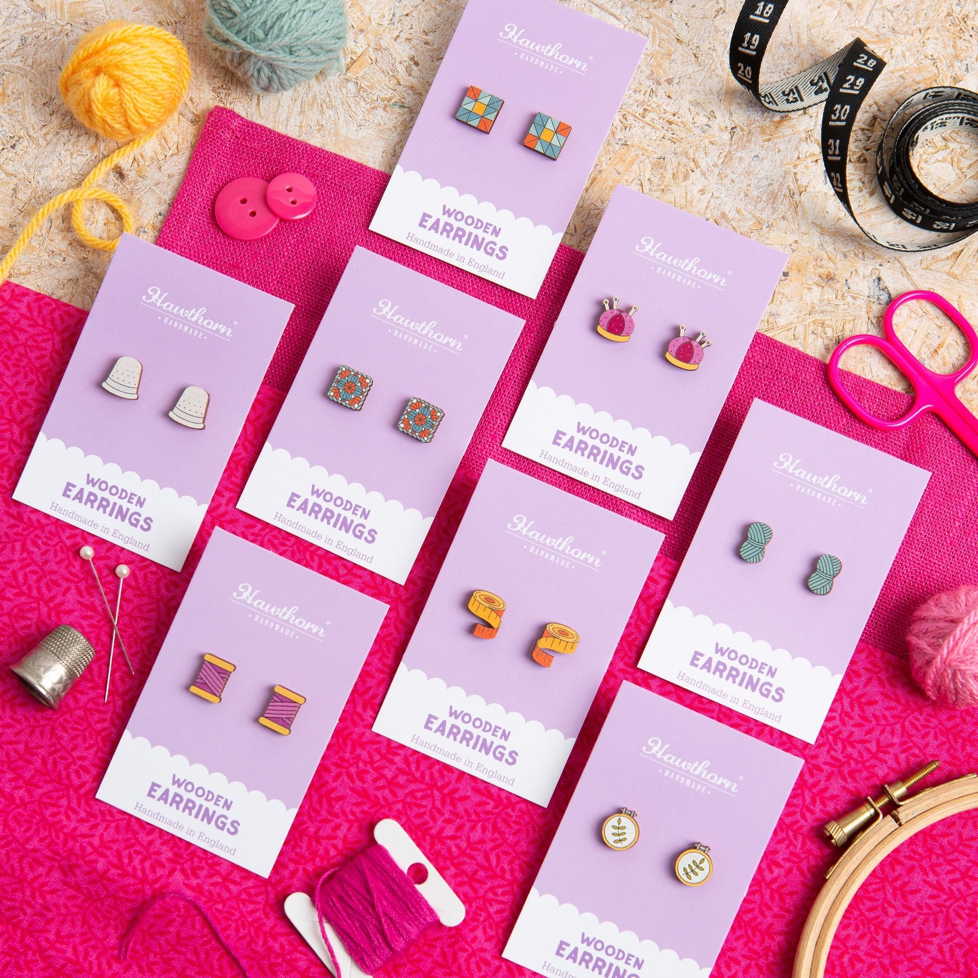 Quilt Block Wooden Earrings - Quilting Gift