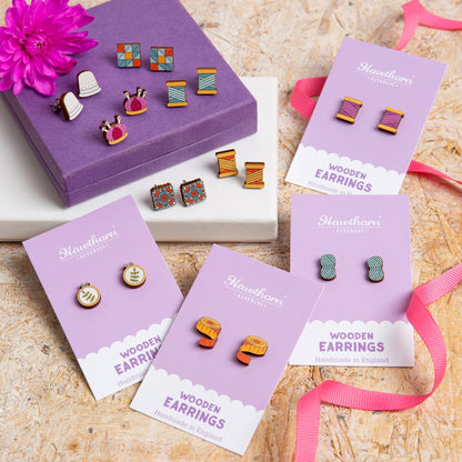 Ball of Yarn Wooden Earrings - Creative Gift