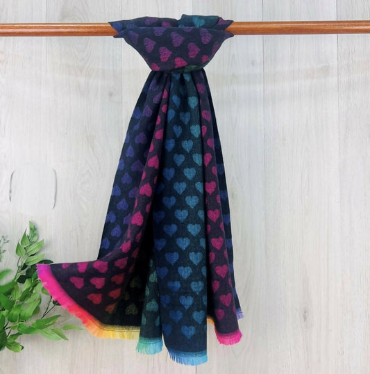 Black Multi Heart Winter Scarf