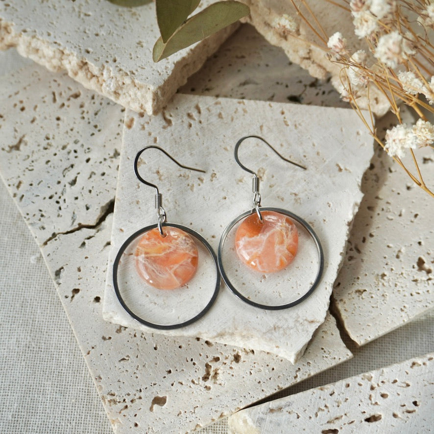 Precious Hook Hoop Amber Orange Silver