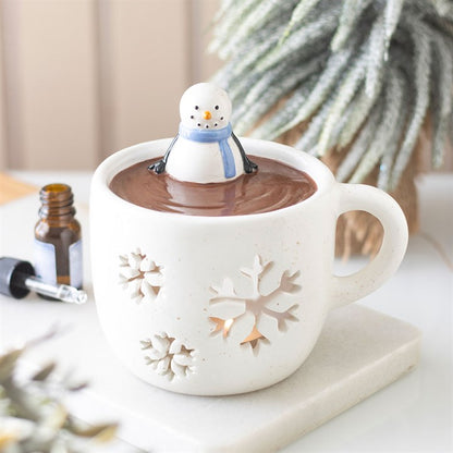 Hot Chocolate Mug Snowman Wax Burner & Oil Warmer | Christmas Wax Melt Burner