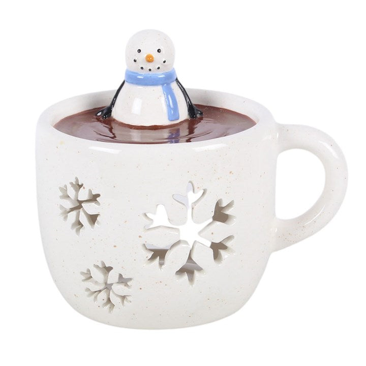 Hot Chocolate Mug Snowman Wax Burner & Oil Warmer | Christmas Wax Melt Burner