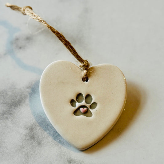 Little paw print ceramic hanging heart