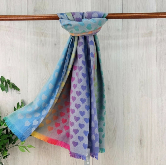 Blue Multi Heart Winter Scarf