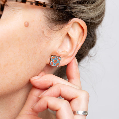 Granny Square Wooden Earrings - Crochet Gift