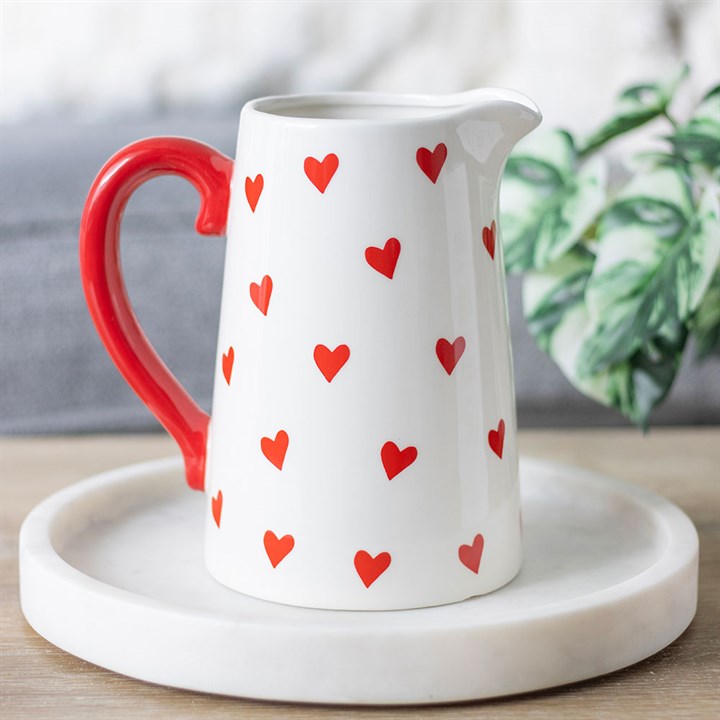 Flower Jug: Heart Print Ceramic Flower Jug – Valentine’s Day Decorative Vase