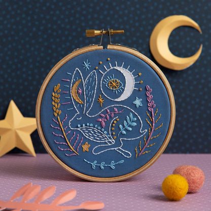 'Celestial Hare' Moon and Stars Mini Embroidery Kit for Beginners