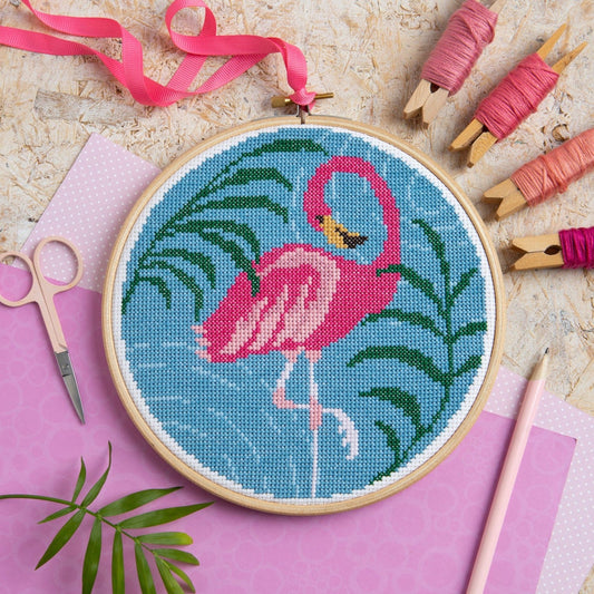 'Flamingo' Bird Cross Stitch Kit for Beginners