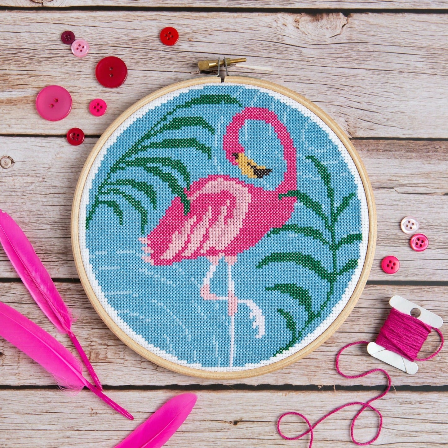 'Flamingo' Bird Cross Stitch Kit for Beginners