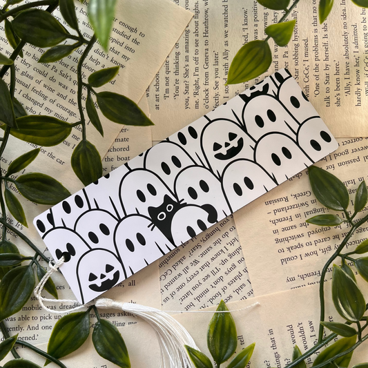 Ghost Kitty Acrylic Bookmark White Vinyl Black Acrylic