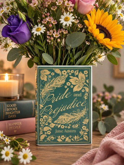 Book Vase: Pride and Prejudice Book Vase Blue & Gold