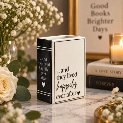 Book Vase: And They Lived Happily Ever After | Ceramic Book Shaped Vase 10.5cm