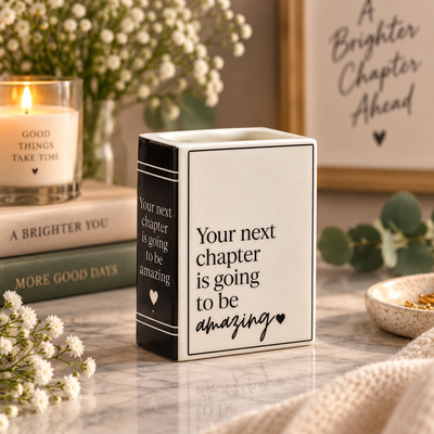 Book Vase: Your Next Chapter Book Vase | Ceramic Book Shaped Vase 10.5cm