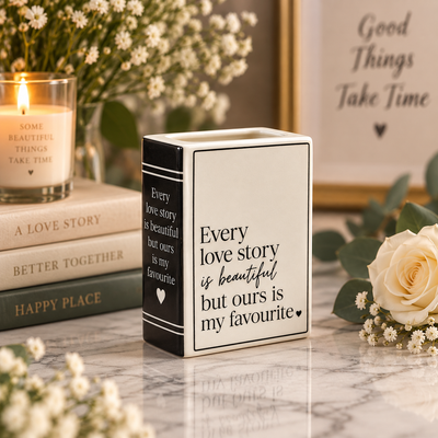 Book Vase: Every Love Story | Ceramic Book Shaped Vase 10.5cm