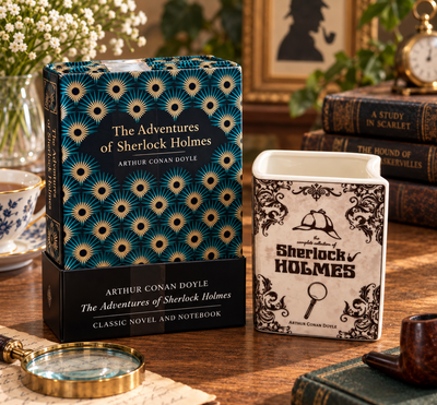 Sherlock Holmes Classic Novel & Notebook Gift Set | Includes Ceramic Book Vase