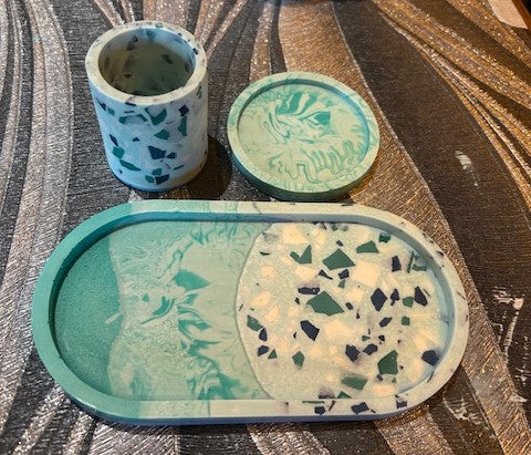 Make your own Oval Trinket Tray, Terrazzo Pot and Marbled Coaster Workshop Thursday 30th April