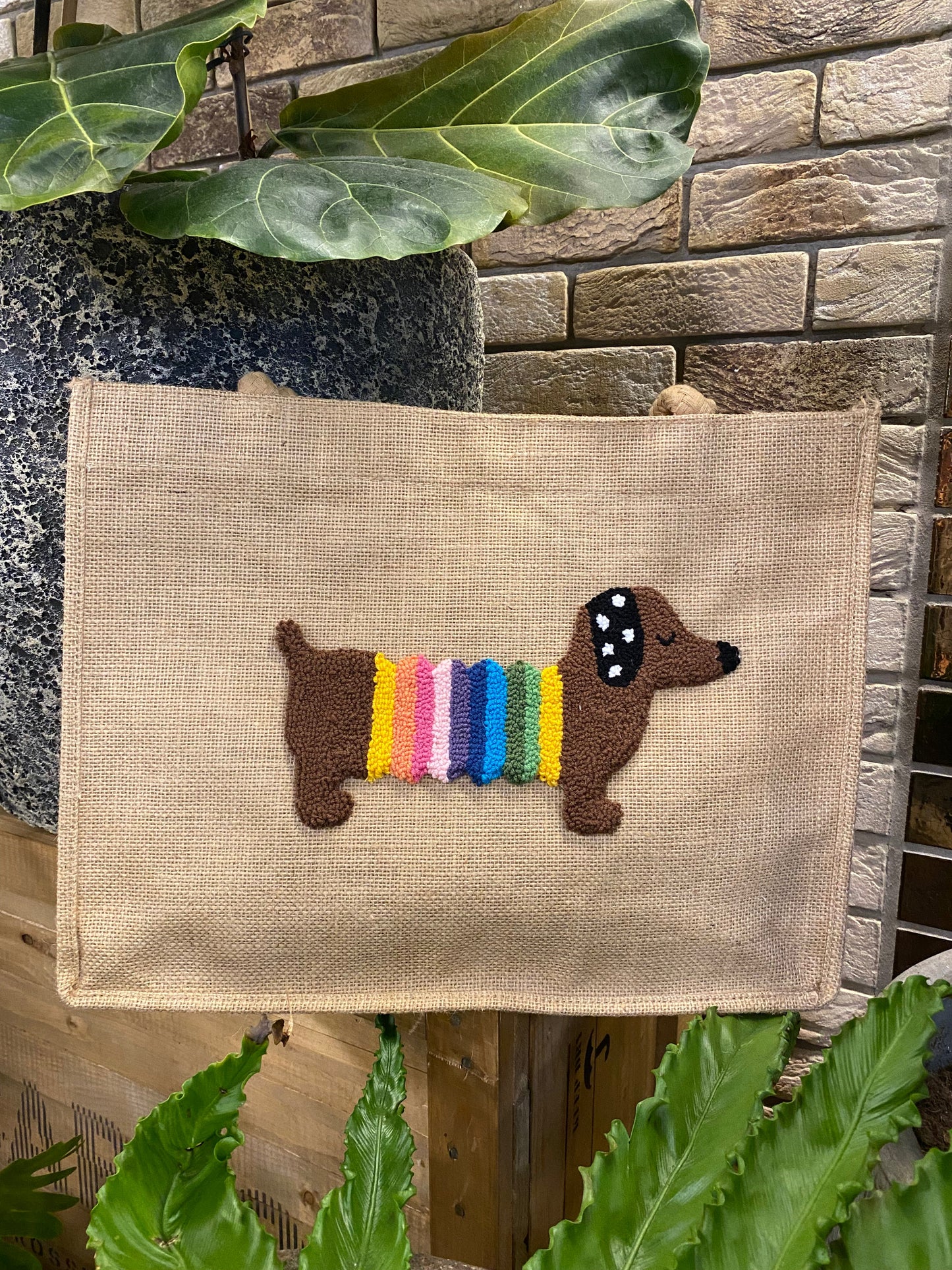Sausage Dog Punch Needle Shoulder Bag