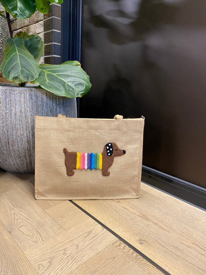 Sausage Dog Punch Needle Shoulder Bag