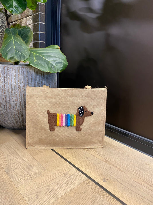 Sausage Dog Punch Needle Shoulder Bag