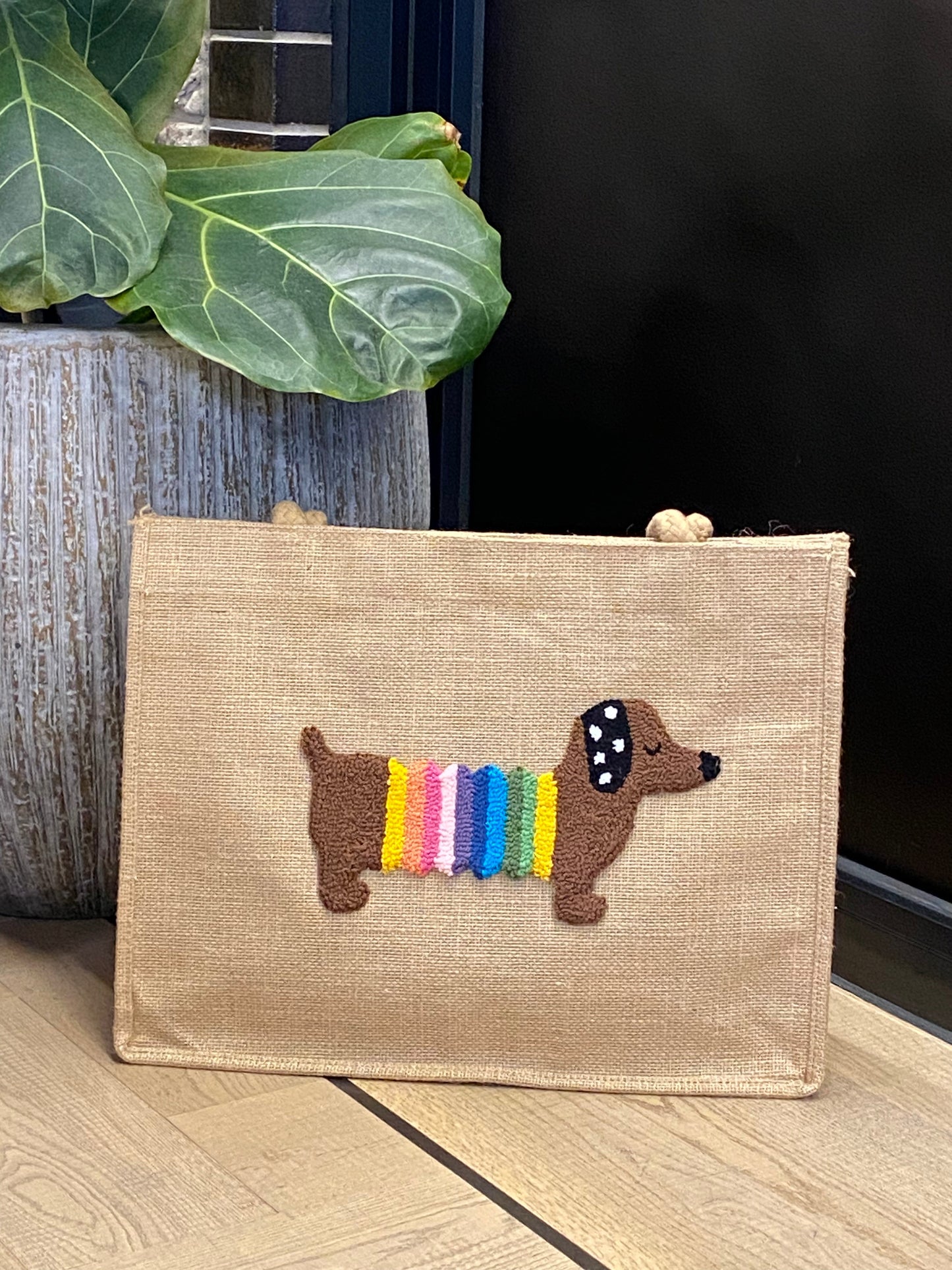 Sausage Dog Punch Needle Shoulder Bag