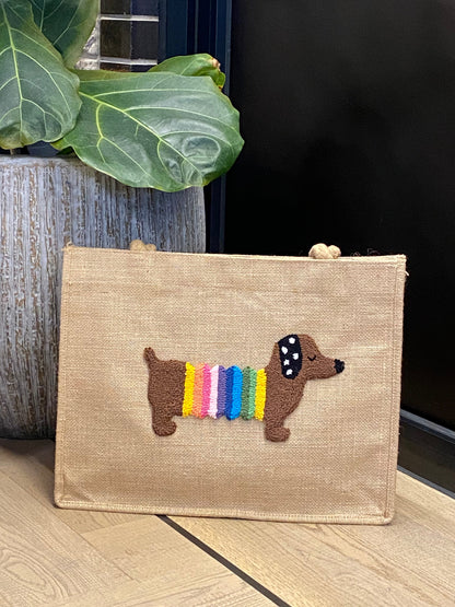 Sausage Dog Punch Needle Shoulder Bag