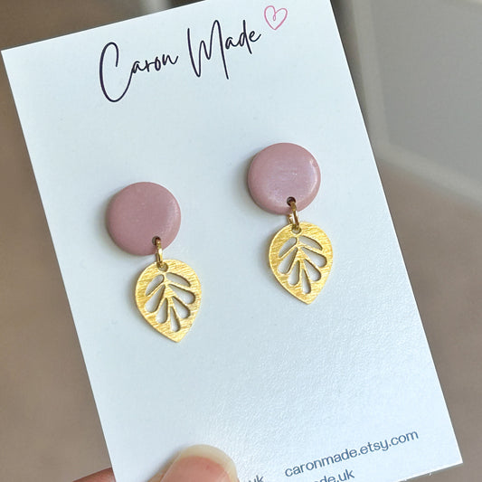 Small pink and gold earrings