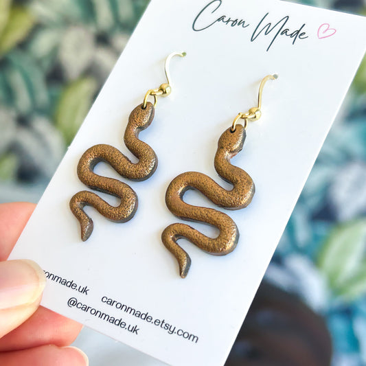 Golden brown snake earrings