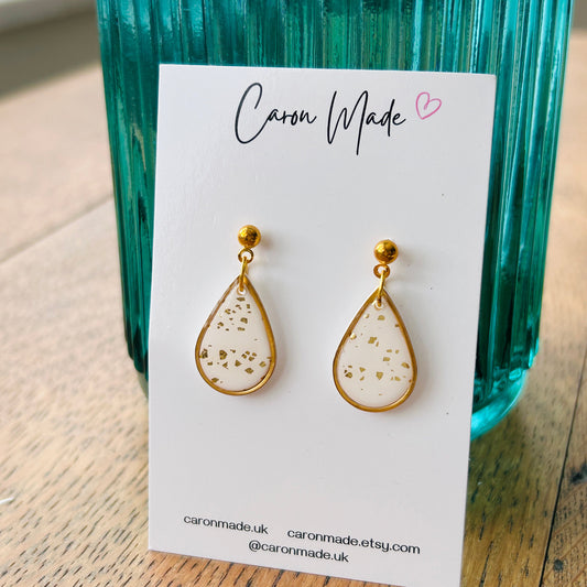 Gold and cream teardrop earrings