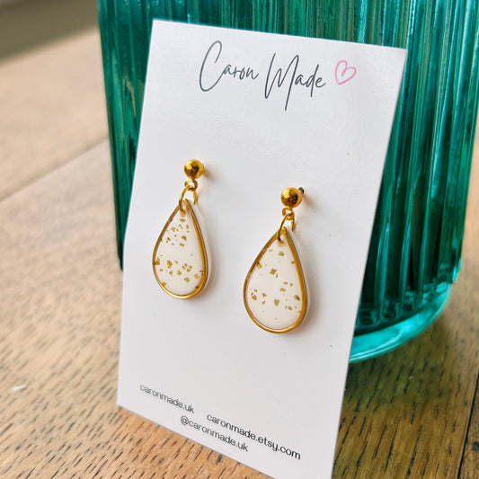 Gold and cream teardrop earrings