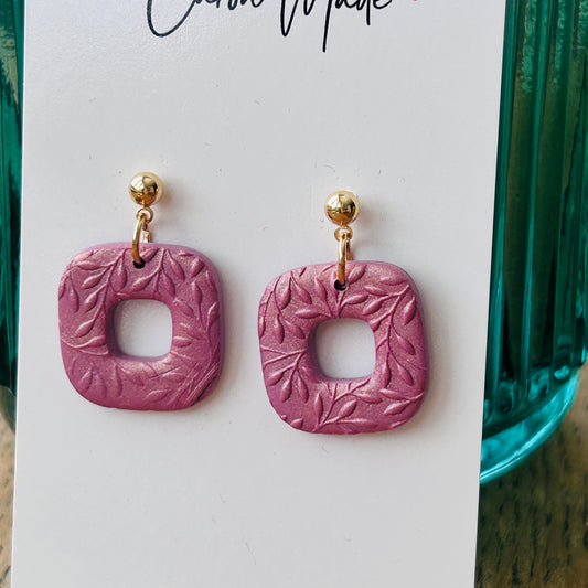 Plum and gold rounded square earrings