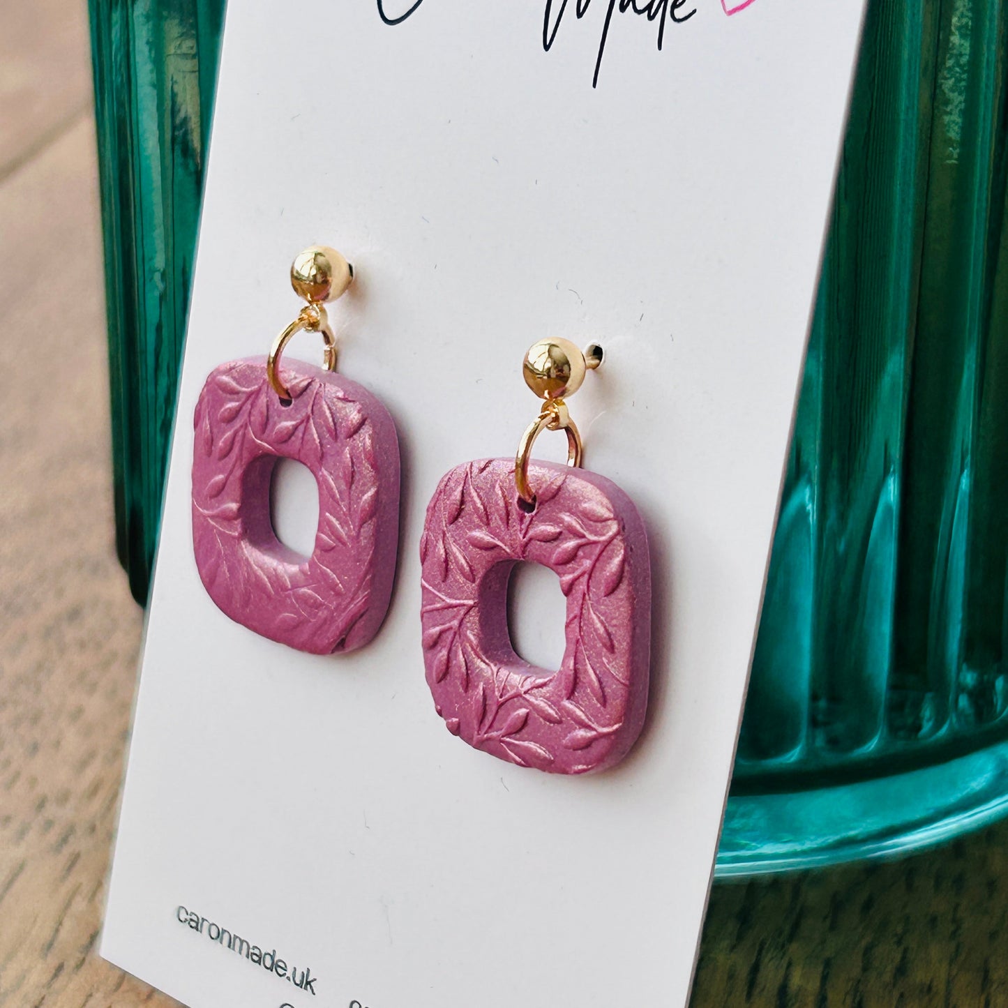 Plum and gold rounded square earrings