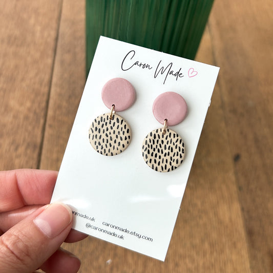 Blush pink and speckled dangle earrings