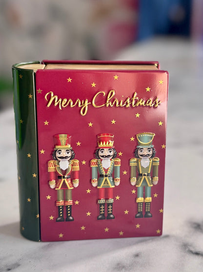 Traditional Christmas Book Tin – Decorative Festive Storage Christmas Nutcrackers – Red