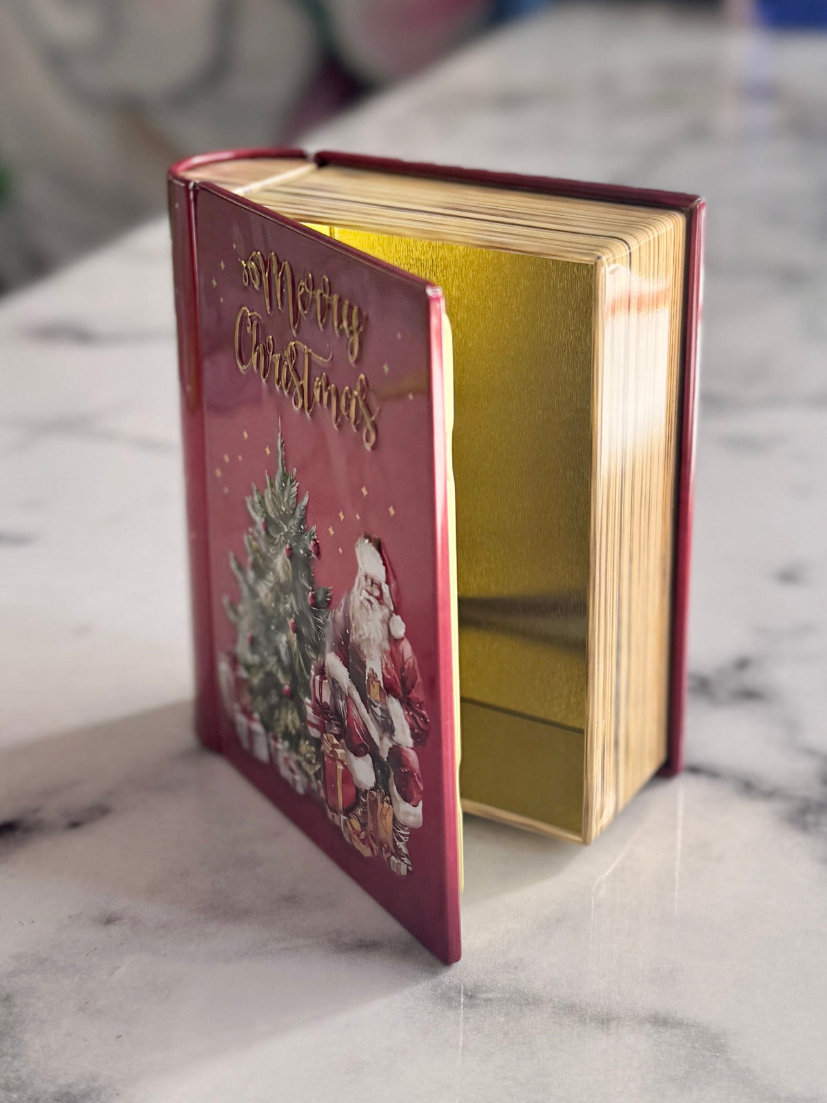 Traditional Christmas Book Tin – Decorative Festive Storage