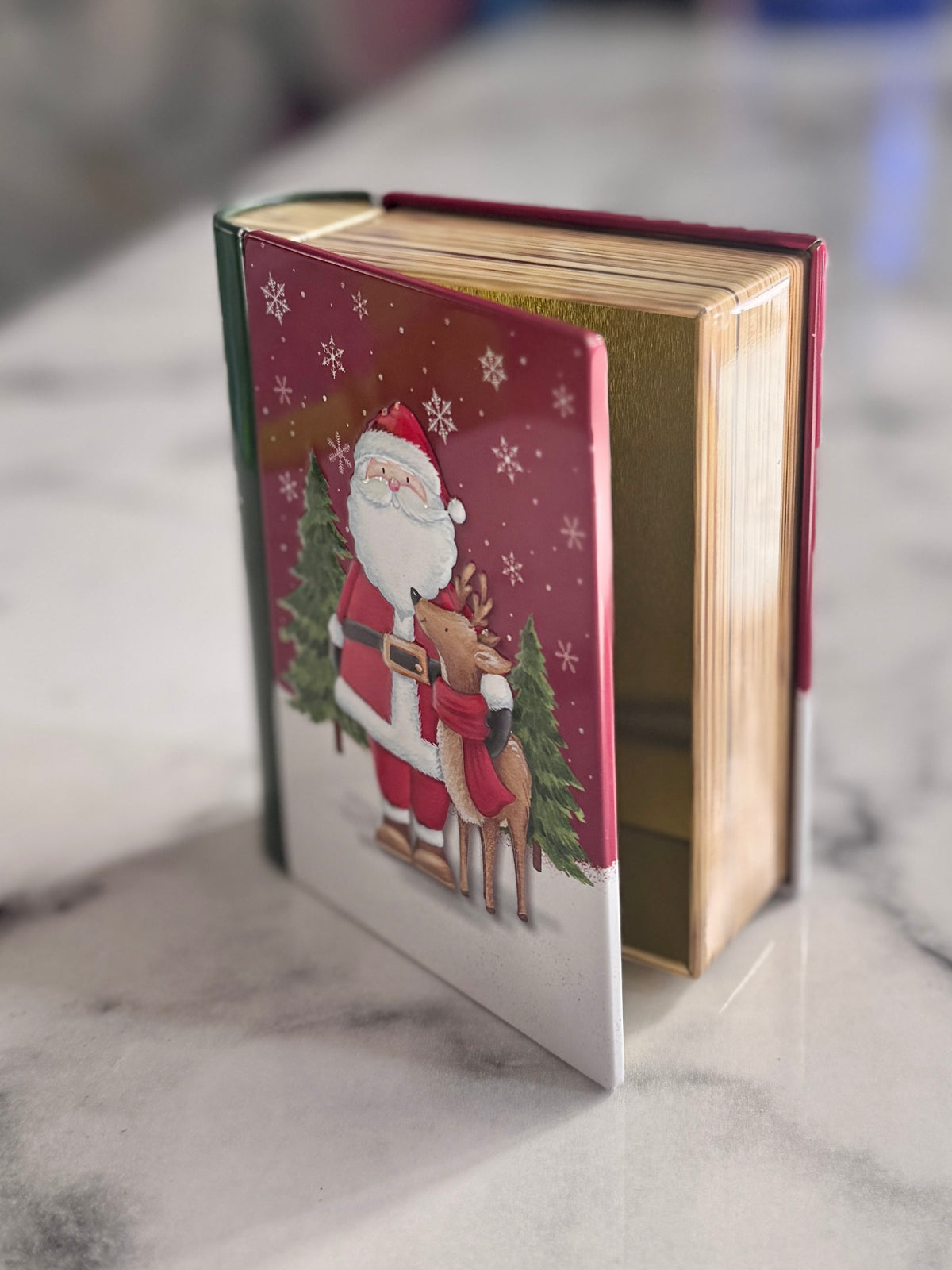 Traditional Christmas Book Tin – Decorative Festive Storage