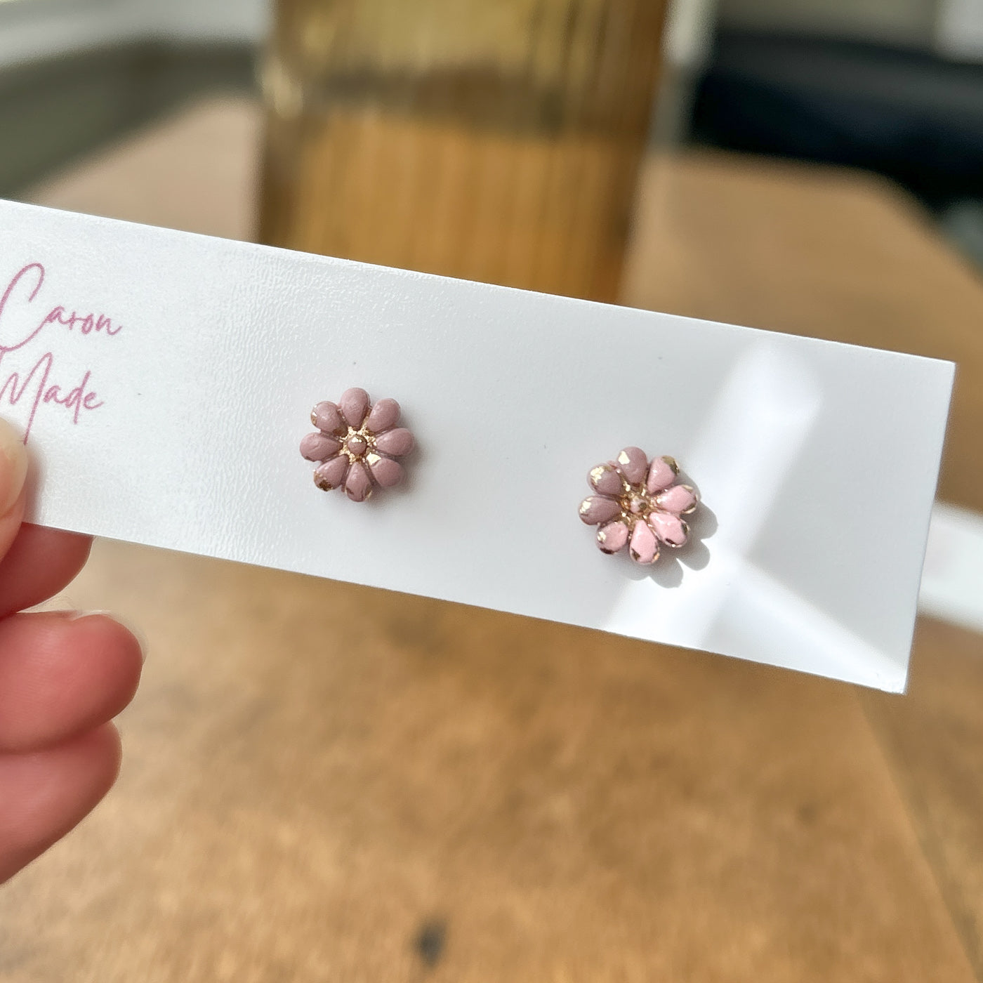 Blush pink and gold mini flower stud earrings