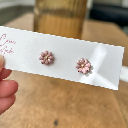Blush pink and gold mini flower stud earrings