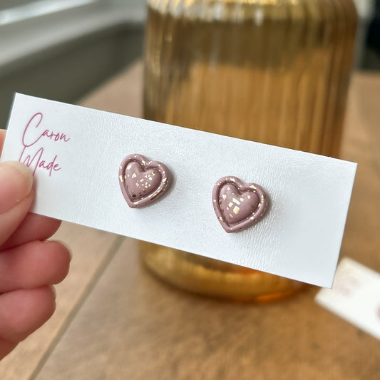 Blush pink and gold mini heart stud earrings