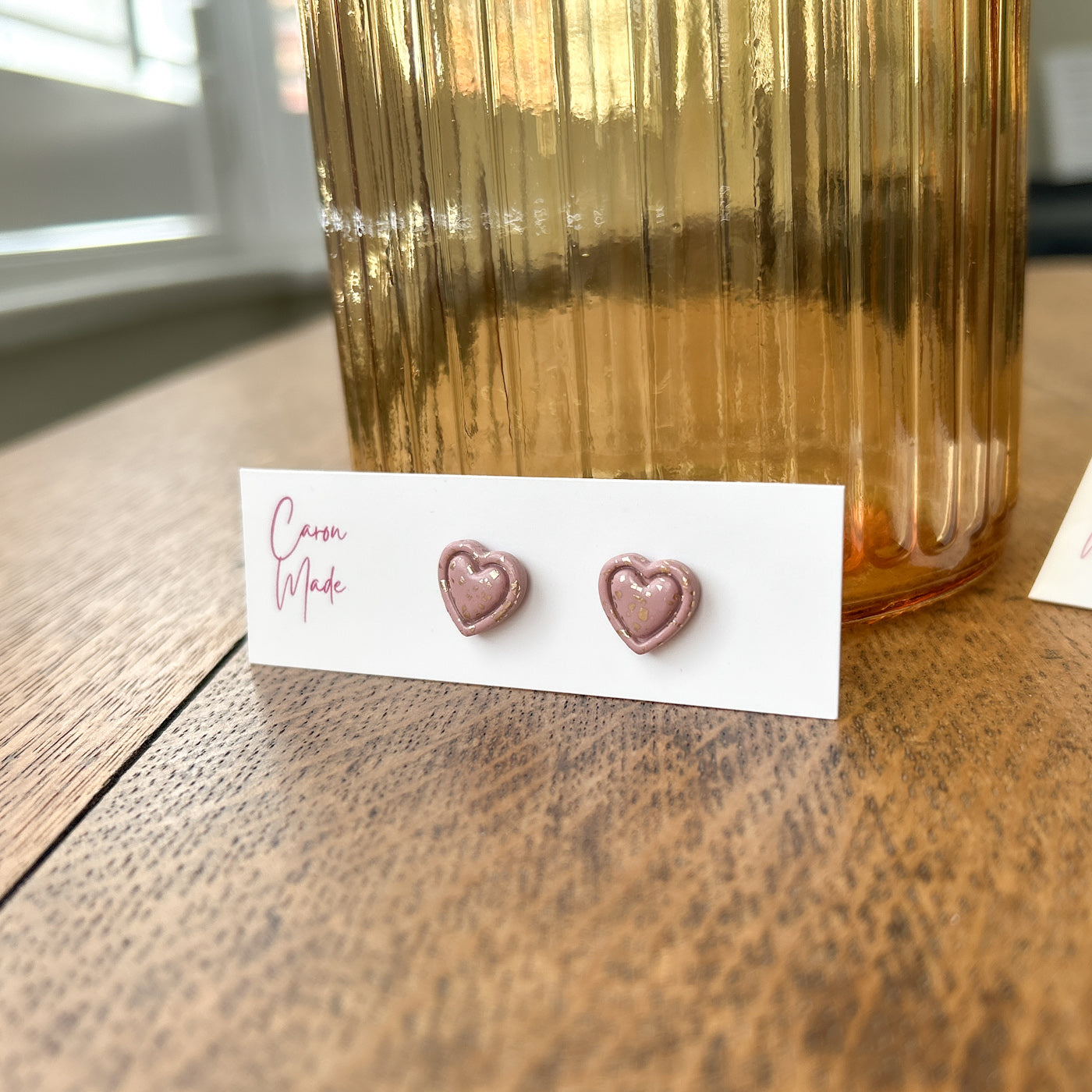 Blush pink and gold mini heart stud earrings