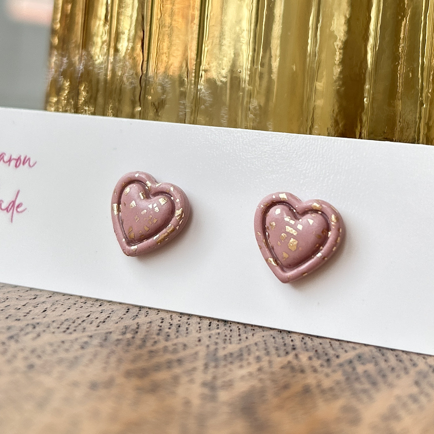 Blush pink and gold mini heart stud earrings