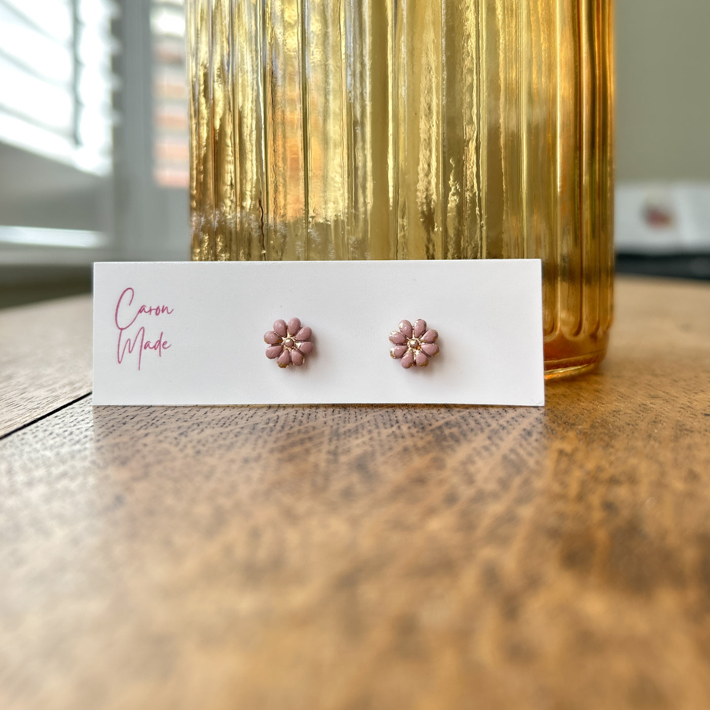 Blush pink and gold mini flower stud earrings