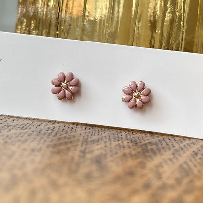 Blush pink and gold mini flower stud earrings