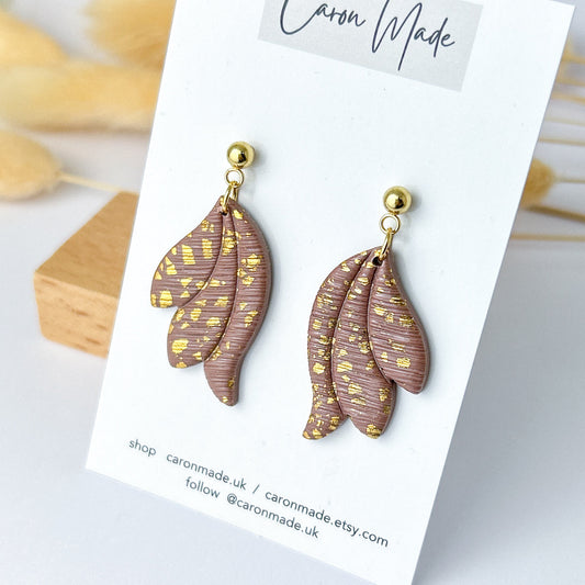 Light brown and gold textured floral earrings