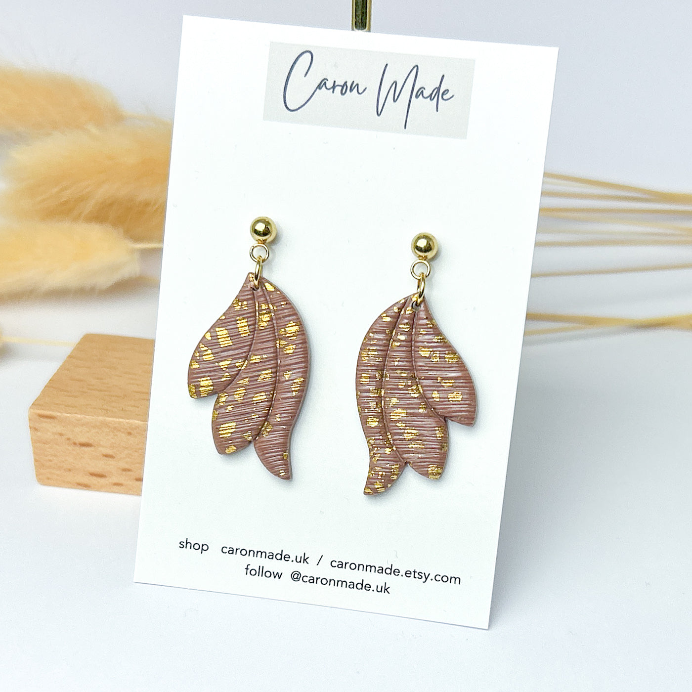 Light brown and gold textured floral earrings