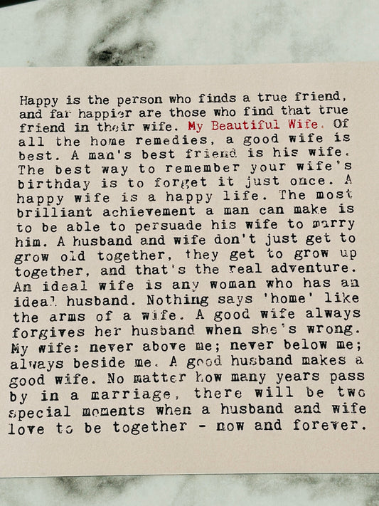 My Beautiful Wife Wise Words Print