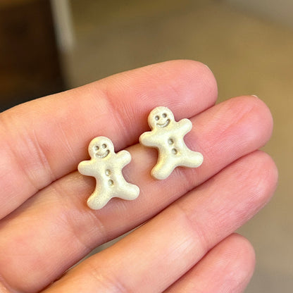 Gingerbread man stud earrings, hypoallergenic steel posts