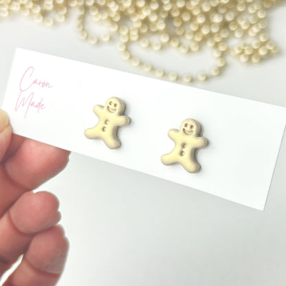 Gingerbread man stud earrings, hypoallergenic steel posts