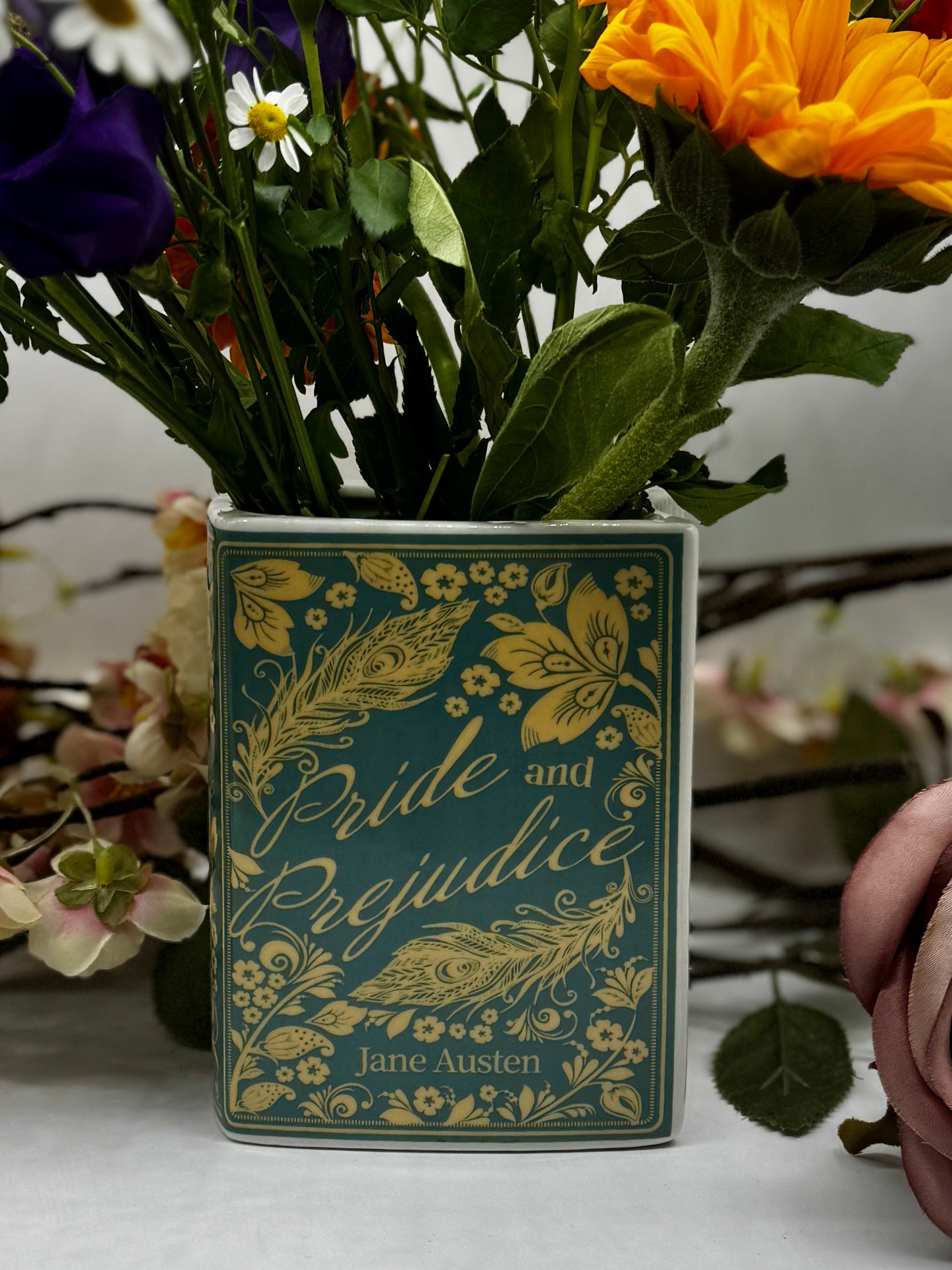 Book Vase: Pride and Prejudice Book Vase Blue & Gold