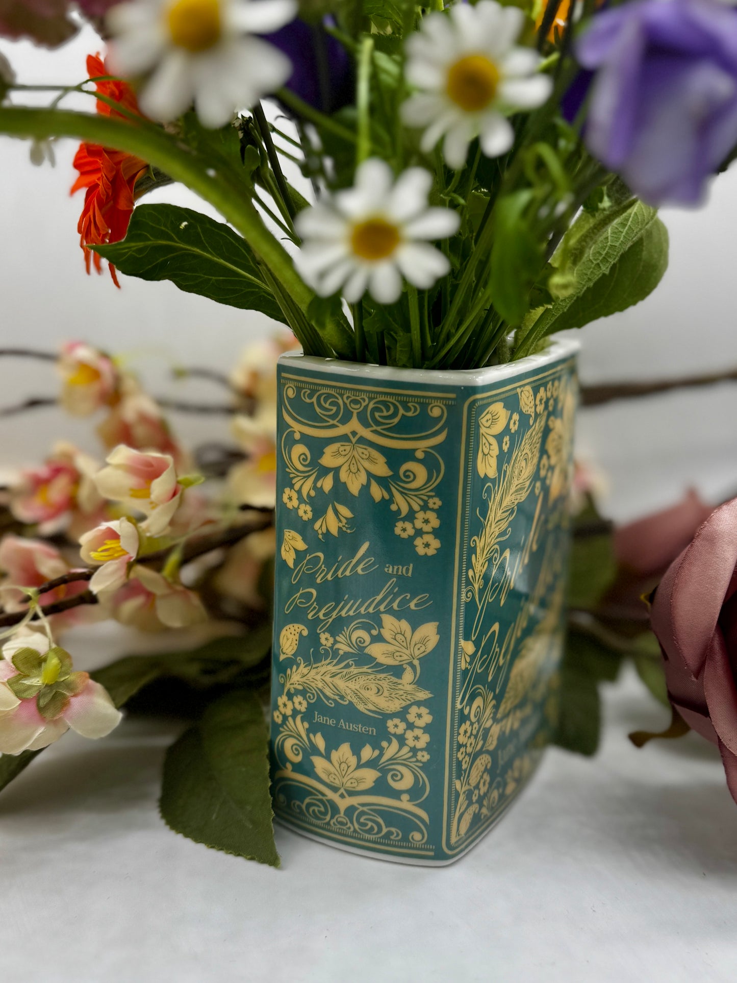 Book Vase: Pride and Prejudice Book Vase Blue & Gold