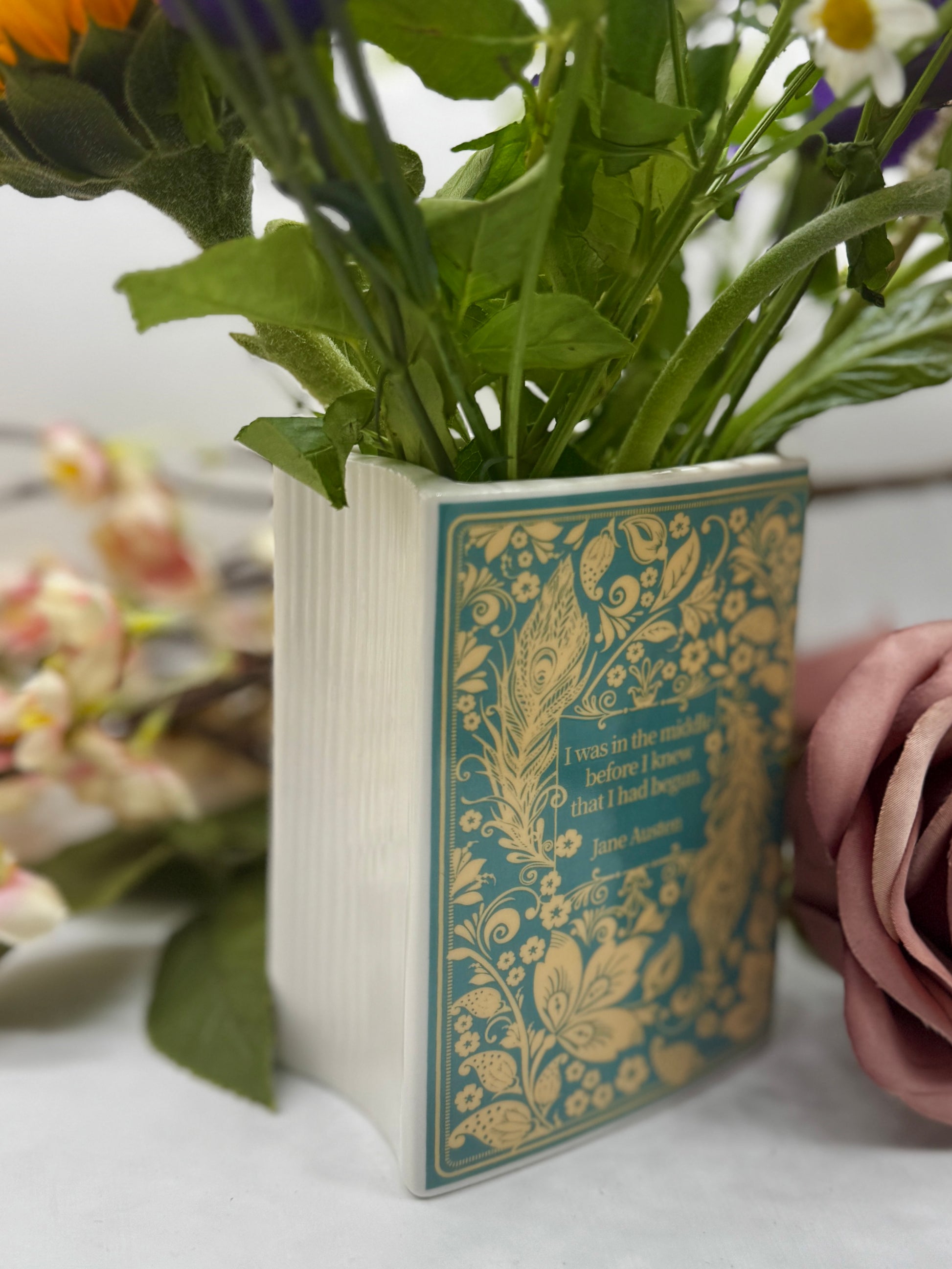 Book Vase: Pride and Prejudice Book Vase Blue & Gold